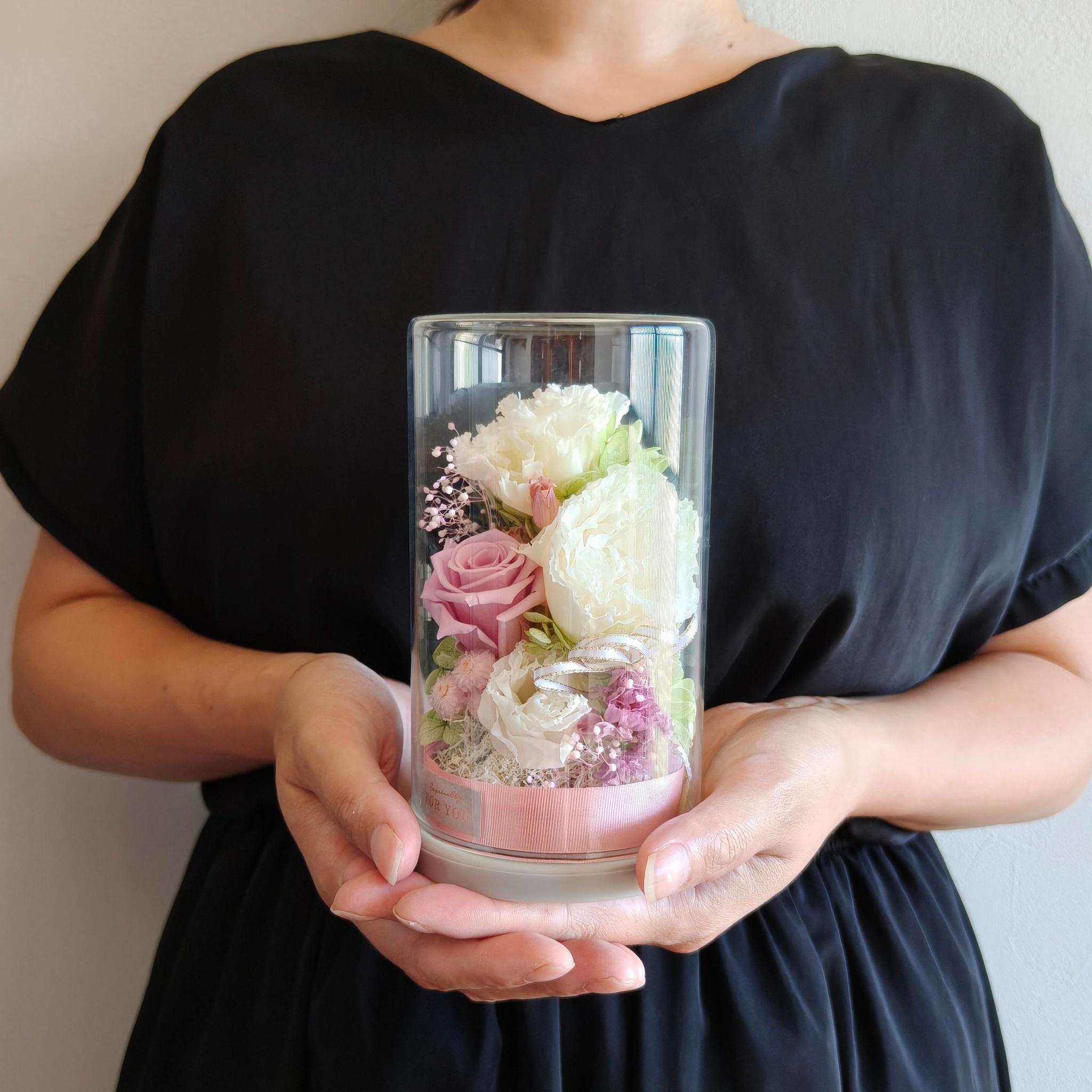 オーダー◎トルコキキョウとバラのプリザーブドアレンジメント プレゼント お祝い花 お供え花お盆2025仏花 退職祝い | 2枚目